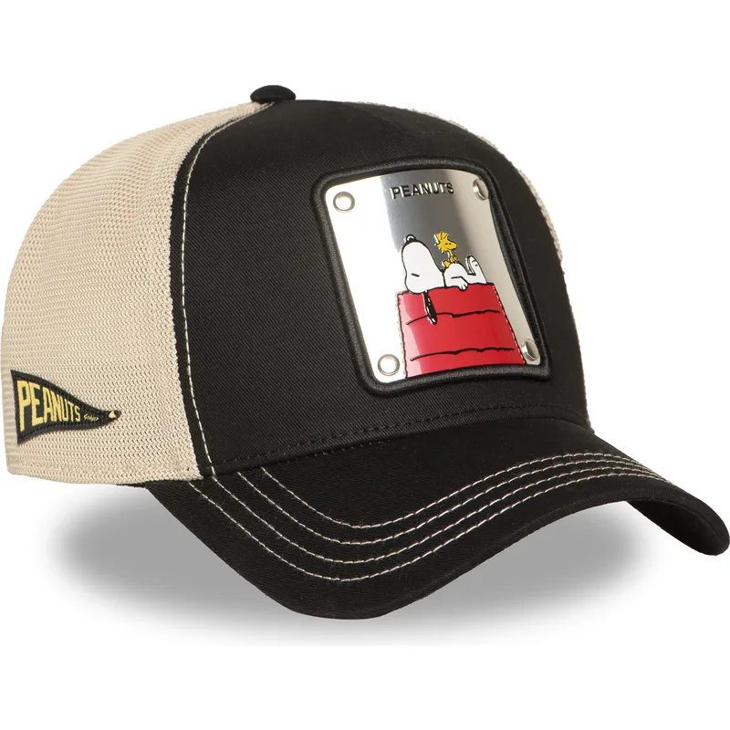 schwarze-und-beige-trucker-kappe-snoopy-und-woodstock-pea6-naw6-peanuts-von-capslab