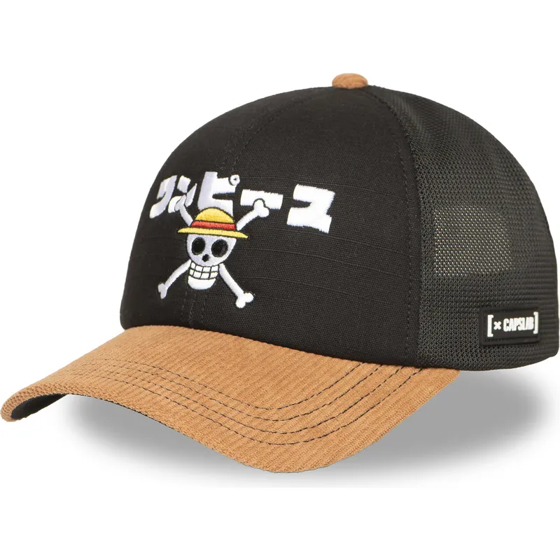 cappello-trucker-nero-e-marrone-straw-hat-pirates-op6-one-one-piece-di-capslab