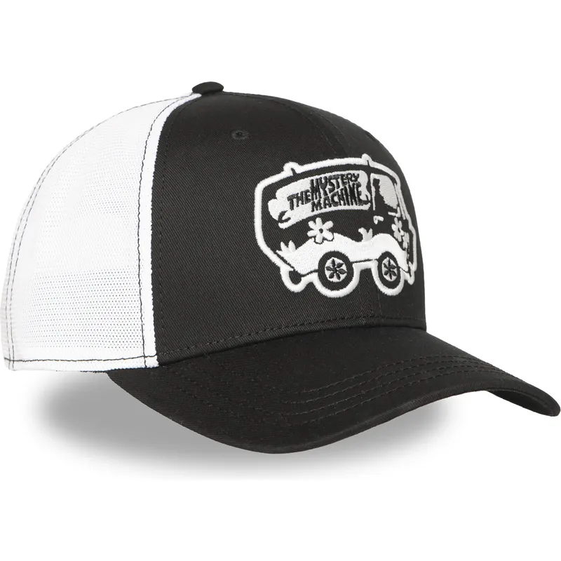 schwarze-und-weisse-trucker-kappe-the-mystery-machine-sd3-van-scooby-doo-von-capslab