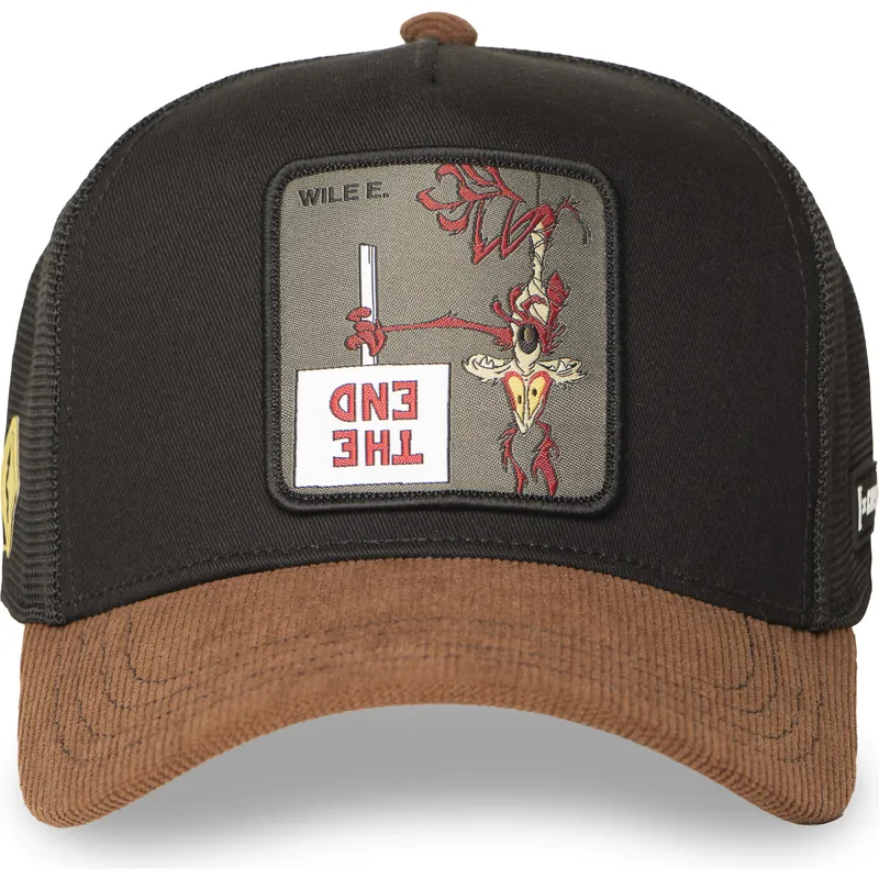 cappellino-trucker-nero-e-marrone-coyote-loo12-wi2-looney-tunes-di-capslab
