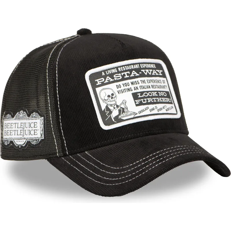 cappellino-trucker-nero-pasta-way-btj-pas-beetlejuice-di-capslab