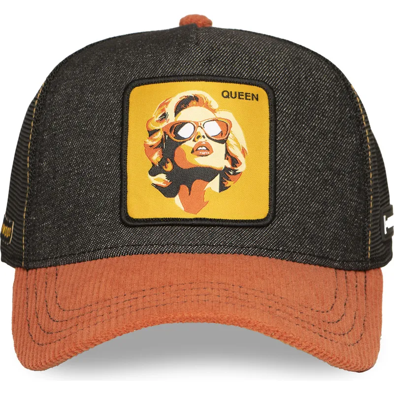 trucker-cap-schwarz-und-braun-marilyn-monroe-queen-fam-que-famous-von-capslab