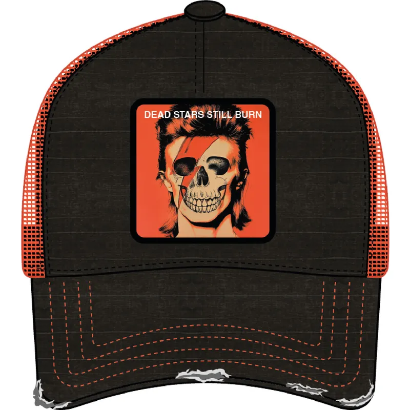 schwarze-und-orangefarbene-trucker-kappe-david-bowie-dead-stars-still-burn-fam-dea-famous-von-capslab