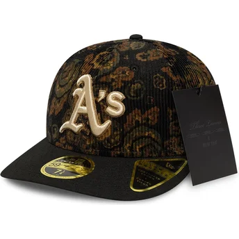 Svart böjd keps justerbar 59FIFTY Low Profile Floral Cord Three Looms Printed Corduroy från Oakland Athletics MLB av New Era