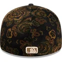 cappellino-curvo-nero-chiuso-59fifty-low-profile-floral-cord-three-looms-printed-corduroy-di-oakland-athletics-mlb-di-new-er