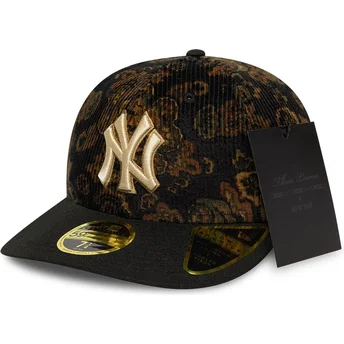 New York Yankees MLB New Era 59FIFTY Low Profile Floral Cord Three Looms Printed Corduroy Svart Justerbar Böjd Keps