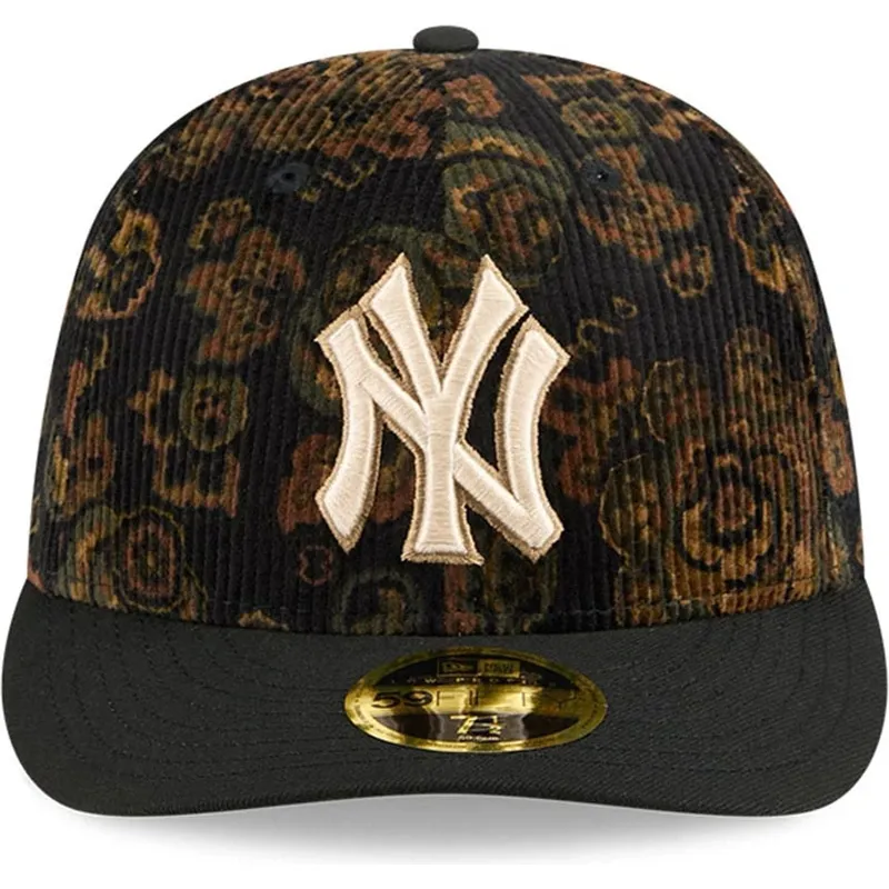 schwarze-gebogene-kappe-59fifty-low-profile-floral-cord-three-looms-bedruckter-cord-der-new-york-yankees-mlb-von-new-era