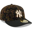 cappellino-nero-curvo-aderente-59fifty-low-profile-floral-cord-three-looms-printed-corduroy-dei-new-york-yankees-mlb-di-new-era