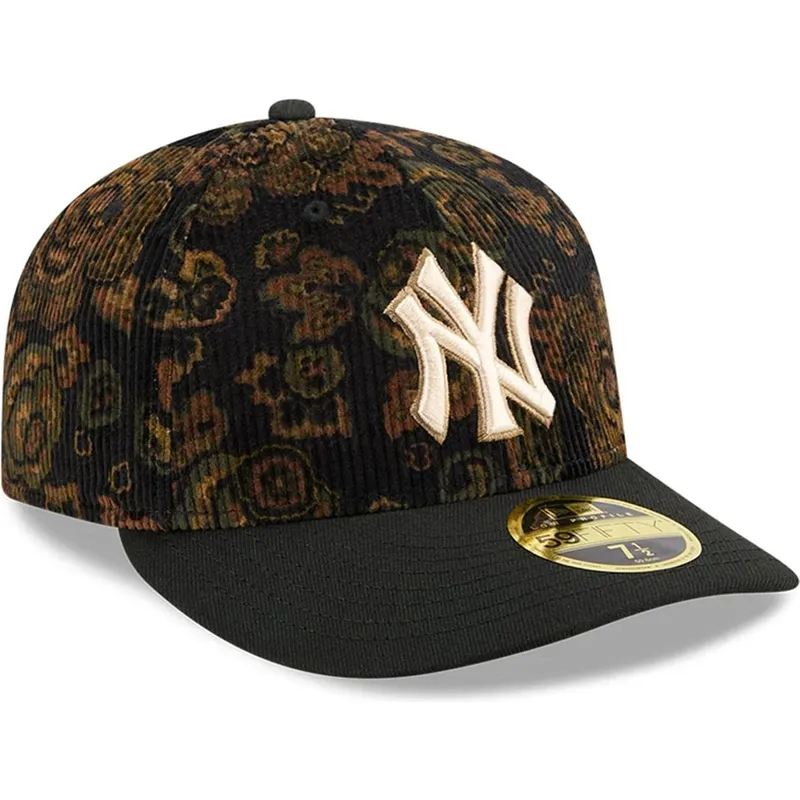 epci-curbata-negru-fitted-59fifty-low-profile-floral-cord-three-looms-printed-corduroy-de-new-york-yankees-mlb-de-new-era