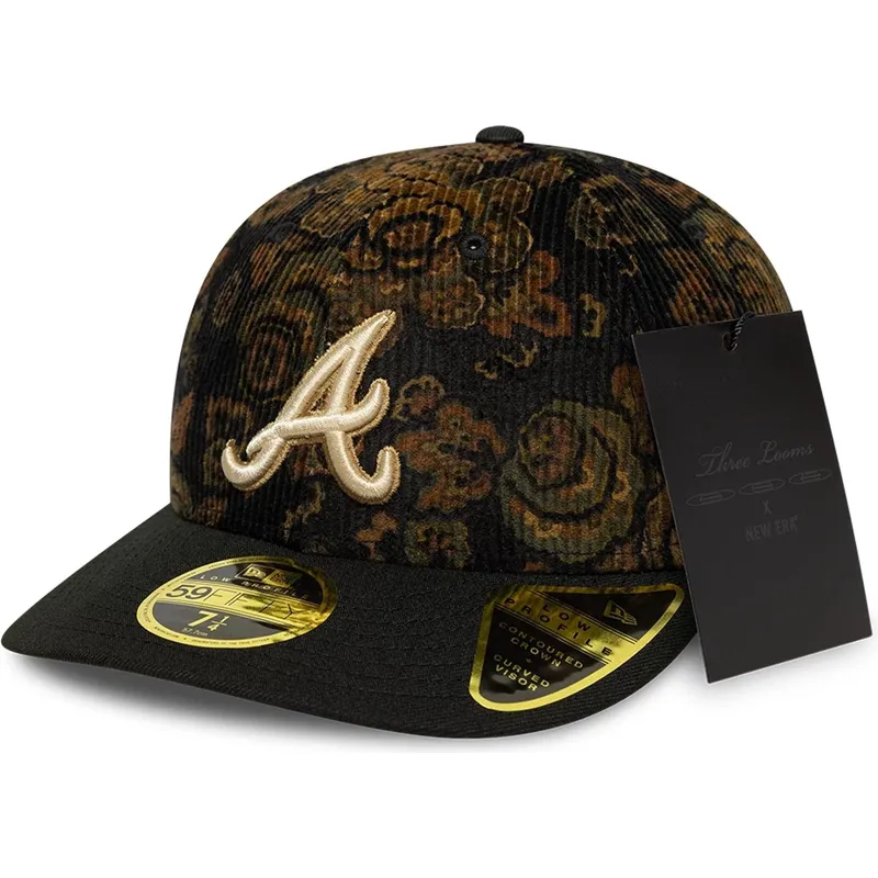 cappello-curvo-nero-regolabile-59fifty-low-profile-floral-cord-three-looms-printed-corduroy-degli-atlanta-braves-mlb-di-new-era
