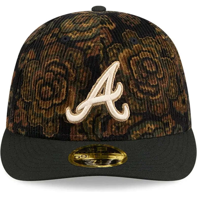 schwarze-gebogene-passformkappe-59fifty-low-profile-floral-cord-three-looms-bedruckter-kord-von-atlanta-braves-mlb-von-new-era