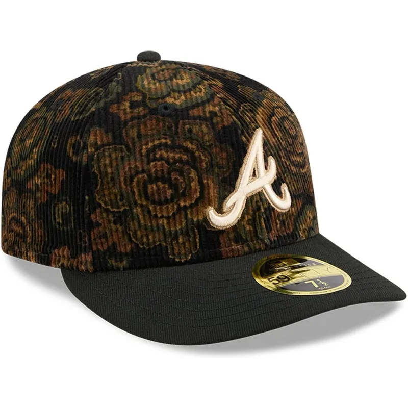 cappello-curvo-nero-regolabile-59fifty-low-profile-floral-cord-three-looms-printed-corduroy-degli-atlanta-braves-mlb-di-new-era