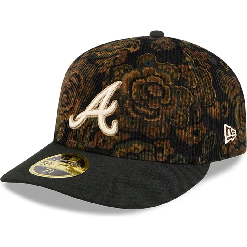 epci-curbata-negru-fitted-59fifty-low-profile-floral-cord-three-looms-printed-corduroy-de-atlanta-braves-mlb-de-new-era