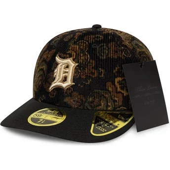 Schwarze gebogene angepasste Kappe 59FIFTY Low Profile Floral Cord Three Looms Printed Corduroy von Detroit Tigers MLB von New Era