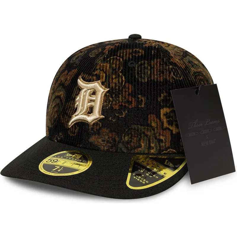 59fifty-low-profile-floral-cord-three-looms-printed-corduroy-detroit-tigers-mlb-kappe-mit-gebogenem-schirm-in-schwarz-von-new-er