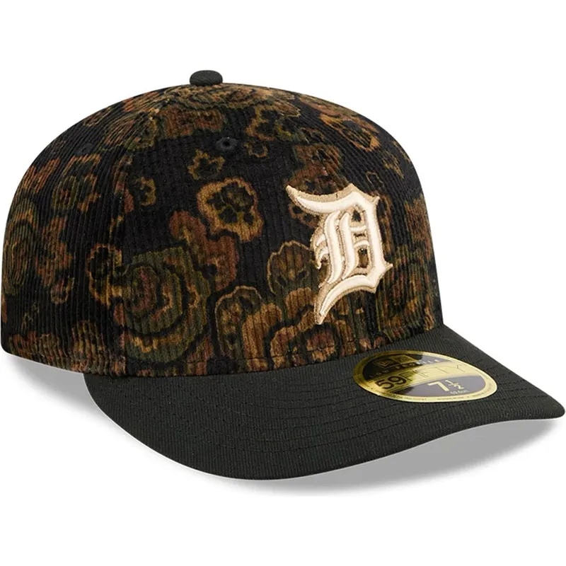 59fifty-low-profile-floral-cord-three-looms-printed-corduroy-detroit-tigers-mlb-kappe-mit-gebogenem-schirm-in-schwarz-von-new-er