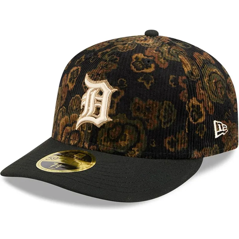 59fifty-low-profile-floral-cord-three-looms-printed-corduroy-detroit-tigers-mlb-kappe-mit-gebogenem-schirm-in-schwarz-von-new-er