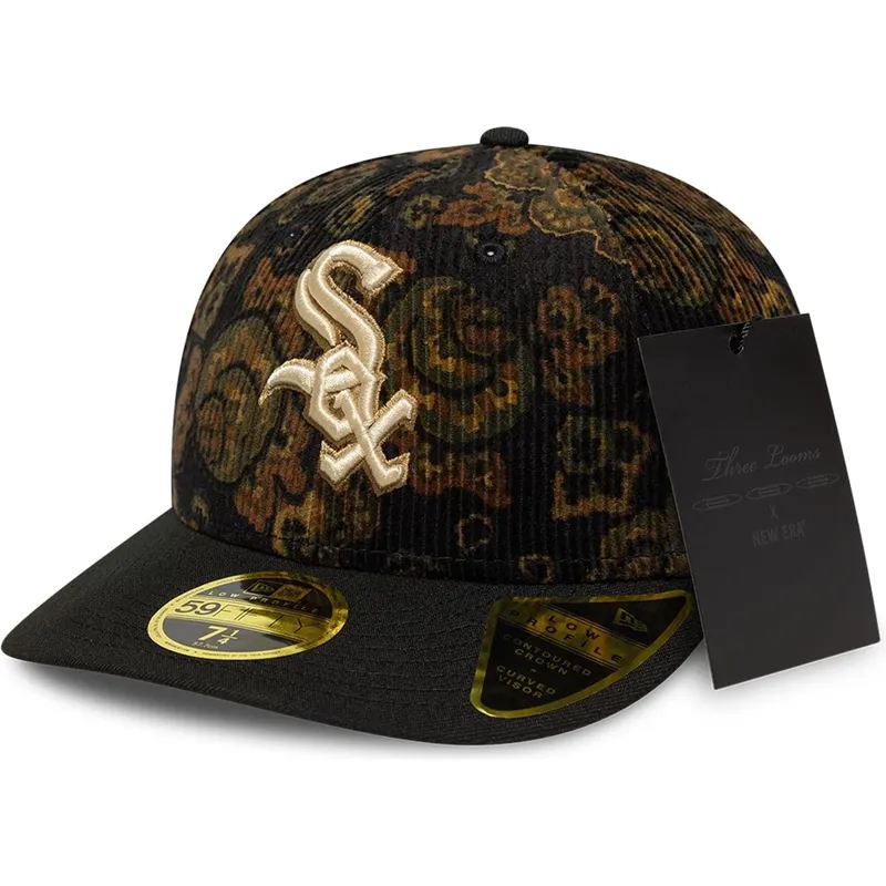 czarna-dopasowana-czapka-z-zakrzywionym-daszkiem-59fifty-low-profile-floral-cord-three-looms-printed-corduroy-chicago-white-sox-
