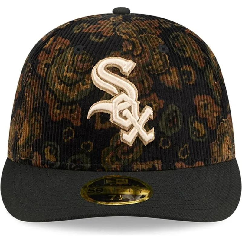schwarze-gebogene-kappe-59fifty-low-profile-floral-cord-three-looms-bedruckter-cord-der-chicago-white-sox-mlb-von-new-era
