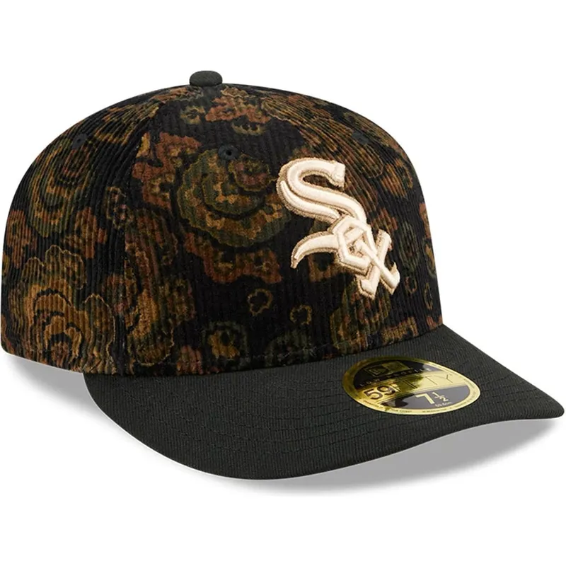 schwarze-gebogene-kappe-59fifty-low-profile-floral-cord-three-looms-bedruckter-cord-der-chicago-white-sox-mlb-von-new-era
