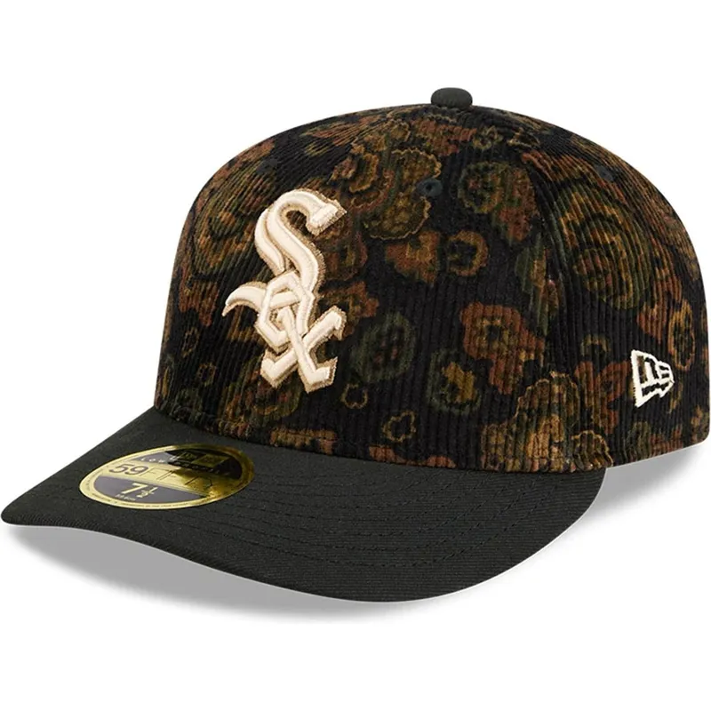 schwarze-gebogene-kappe-59fifty-low-profile-floral-cord-three-looms-bedruckter-cord-der-chicago-white-sox-mlb-von-new-era
