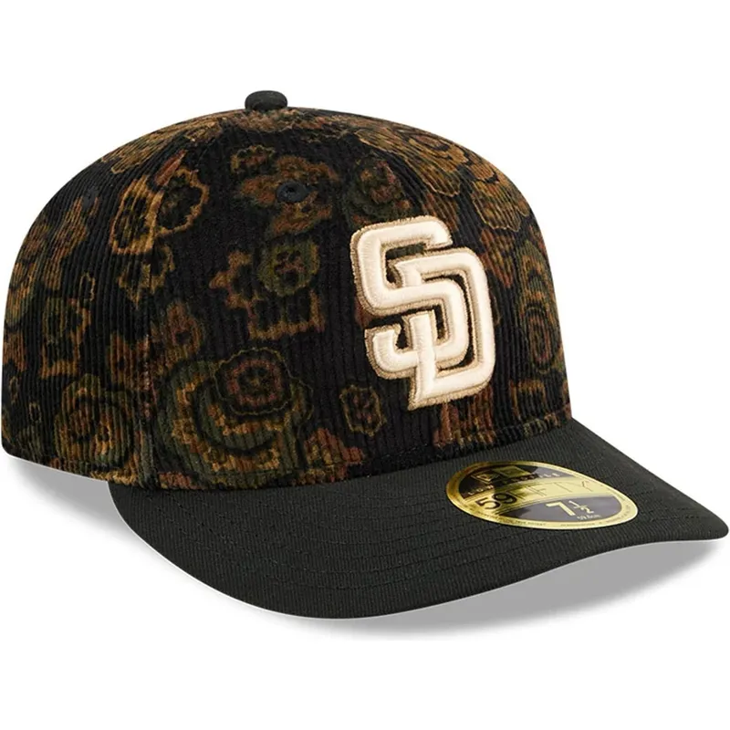 cappellino-curvo-nero-chiuso-59fifty-low-profile-floral-cord-three-looms-printed-corduroy-dei-san-diego-padres-mlb-di-new-er