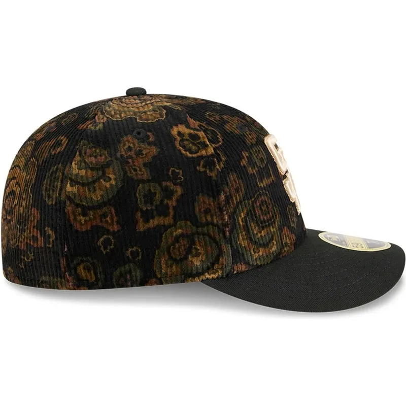 san-diego-padres-mlb-new-era-59fifty-low-profile-floral-cord-three-looms-printed-corduroy-schwarze-gebogene-fitted-kappe
