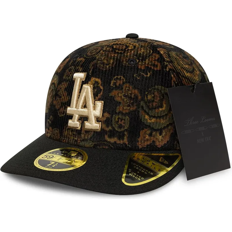 schwarze-gebogene-angepasste-59fifty-low-profile-floral-cord-three-looms-bedruckte-cord-kappe-der-los-angeles-dodgers-mlb-von-ne