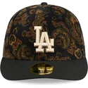 casquette-courbee-noire-ajustee-59fifty-low-profile-floral-cord-three-looms-printed-corduroy-los-angeles-dodgers-mlb-new-era