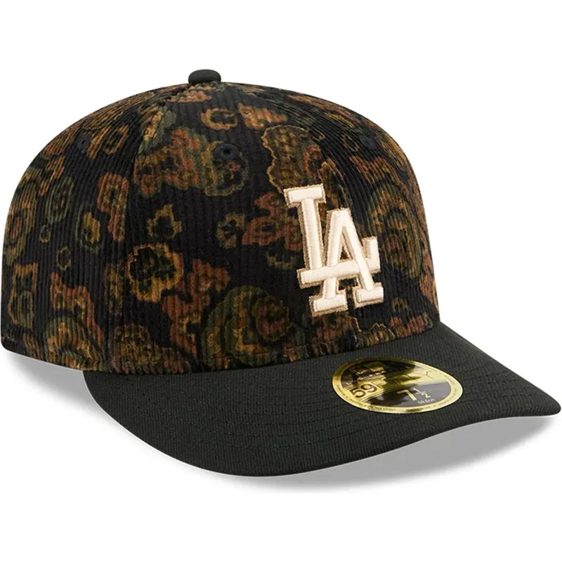 cappellino-curvo-nero-chiuso-59fifty-low-profile-floral-cord-three-looms-printed-corduroy-dei-los-angeles-dodgers-mlb-di-new