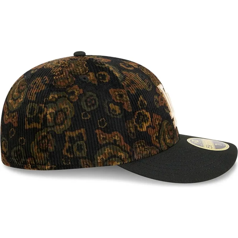 czarna-dopasowana-czapka-z-zakrzywionym-daszkiem-59fifty-low-profile-floral-cord-three-looms-printed-corduroy-los-angeles-dodger