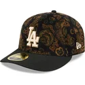 casquette-courbee-noire-ajustee-59fifty-low-profile-floral-cord-three-looms-printed-corduroy-los-angeles-dodgers-mlb-new-era