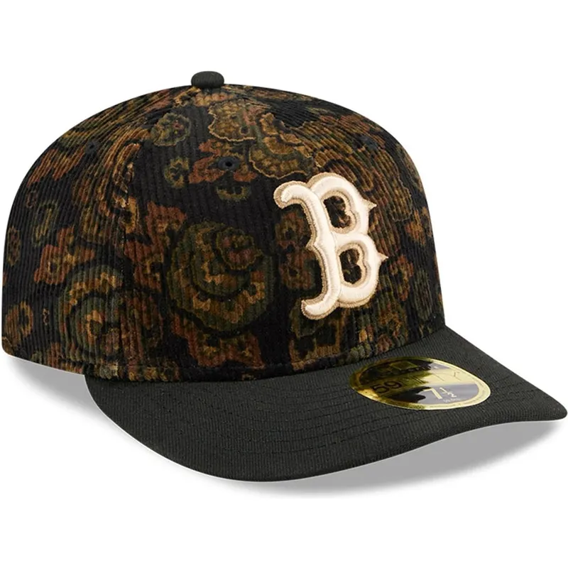 czarna-dopasowana-czapka-z-zakrzywionym-daszkiem-59fifty-low-profile-floral-cord-three-looms-printed-corduroy-boston-red-sox-mlb
