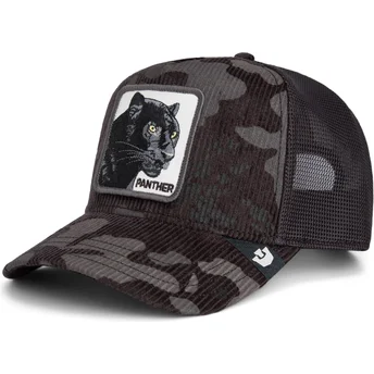Cappellino trucker nero pantera Panther Corduroy Camo The Farm di Goorin Bros.