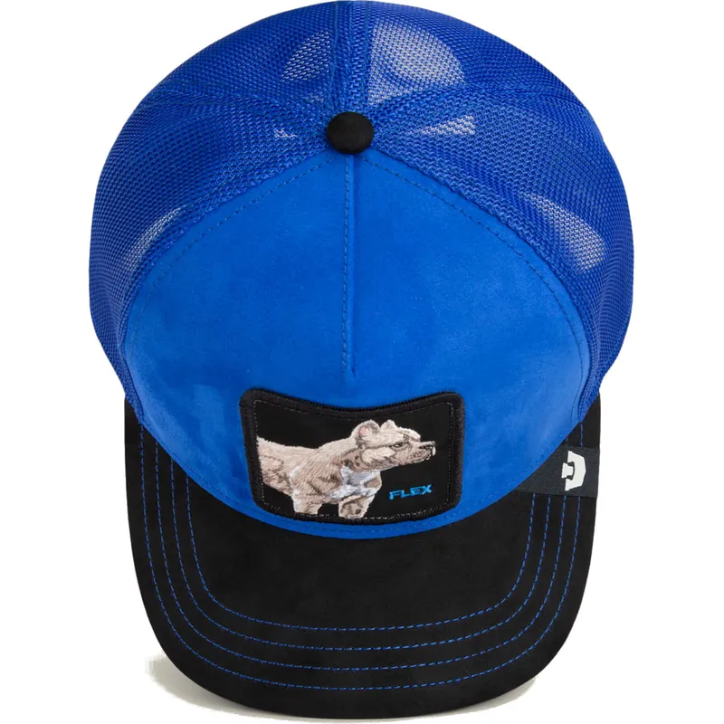 cappellino-trucker-blu-e-nero-cane-pitbull-flex-pitbull-suede-the-farm-di-goorin-bros