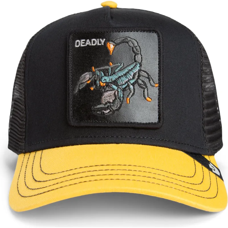 gorra-trucker-nera-e-gialla-scorpione-deadly-sport-the-farm-di-goorin-bros
