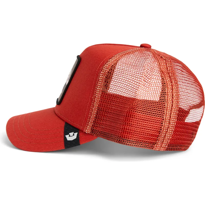 cappellino-trucker-rosso-dinosauro-t-rex-the-extinct-skull-grit-the-farm-di-goorin-bros