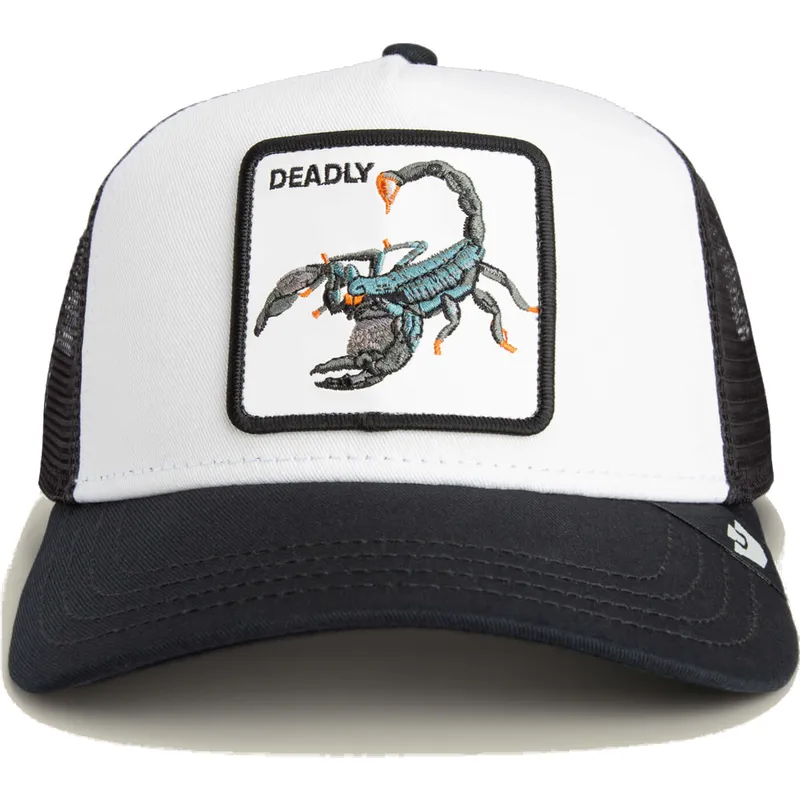 goorin-bros-deadly-the-farm-skorpion-weiss-schwarze-trucker-kappe