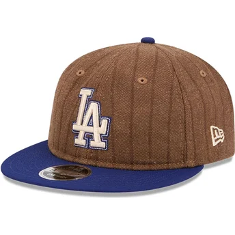 Cappello piatto marrone e blu regolabile 9FIFTY Retro Crown Wool Pinstripe dei Los Angeles Dodgers MLB di New Era