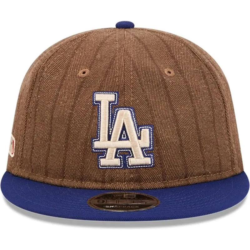 cappello-piatto-marrone-e-blu-regolabile-9fifty-retro-crown-wool-pinstripe-dei-los-angeles-dodgers-mlb-di-new-era