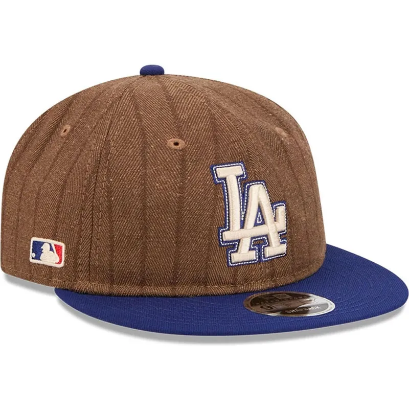 verstellbare-braun-blaue-flachkappe-9fifty-retro-crown-wool-pinstripe-der-los-angeles-dodgers-mlb-von-new-era