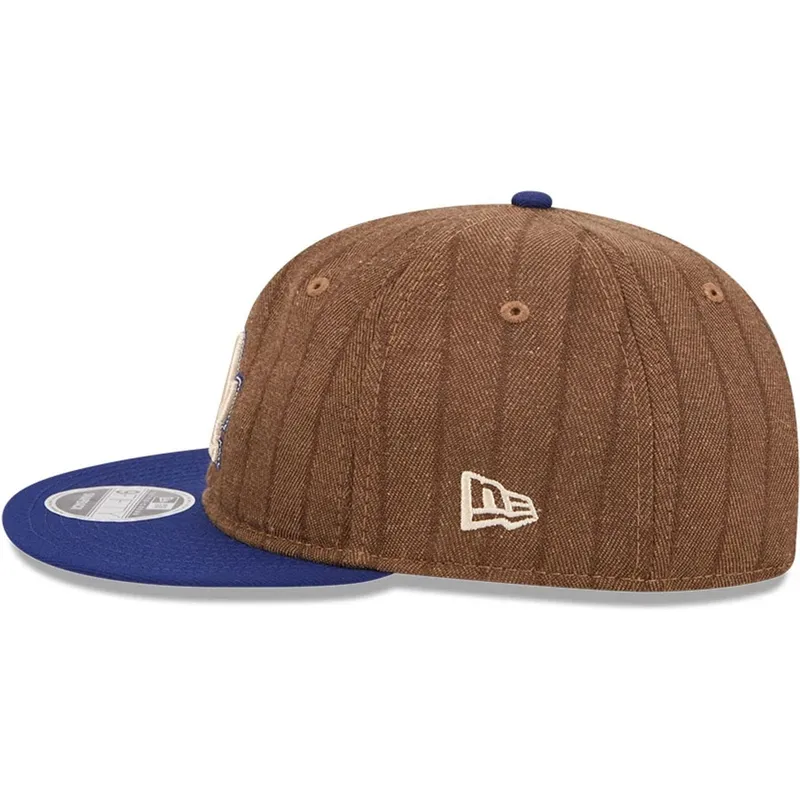 cappello-piatto-marrone-e-blu-regolabile-9fifty-retro-crown-wool-pinstripe-dei-los-angeles-dodgers-mlb-di-new-era