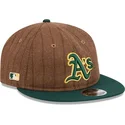 cappello-piatto-marrone-e-verde-regolabile-9fifty-retro-crown-wool-pinstripe-di-oakland-athletics-mlb-di-new-era