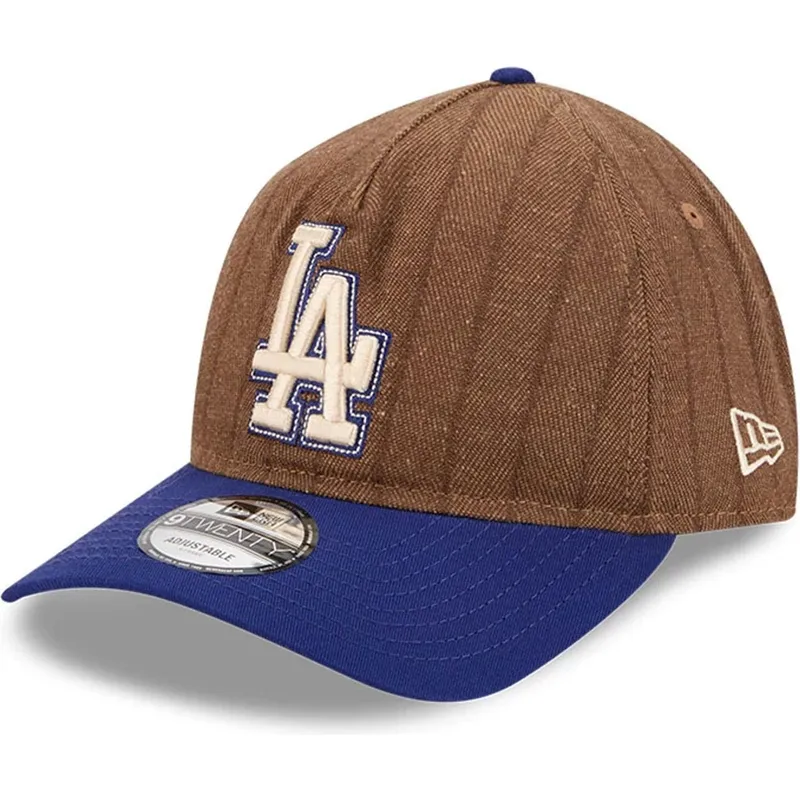 cappellino-curvo-marrone-e-blu-regolabile-9twenty-a-frame-wool-pinstripe-dei-los-angeles-dodgers-mlb-di-new-era