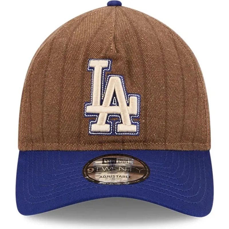 cappellino-curvo-marrone-e-blu-regolabile-9twenty-a-frame-wool-pinstripe-dei-los-angeles-dodgers-mlb-di-new-era