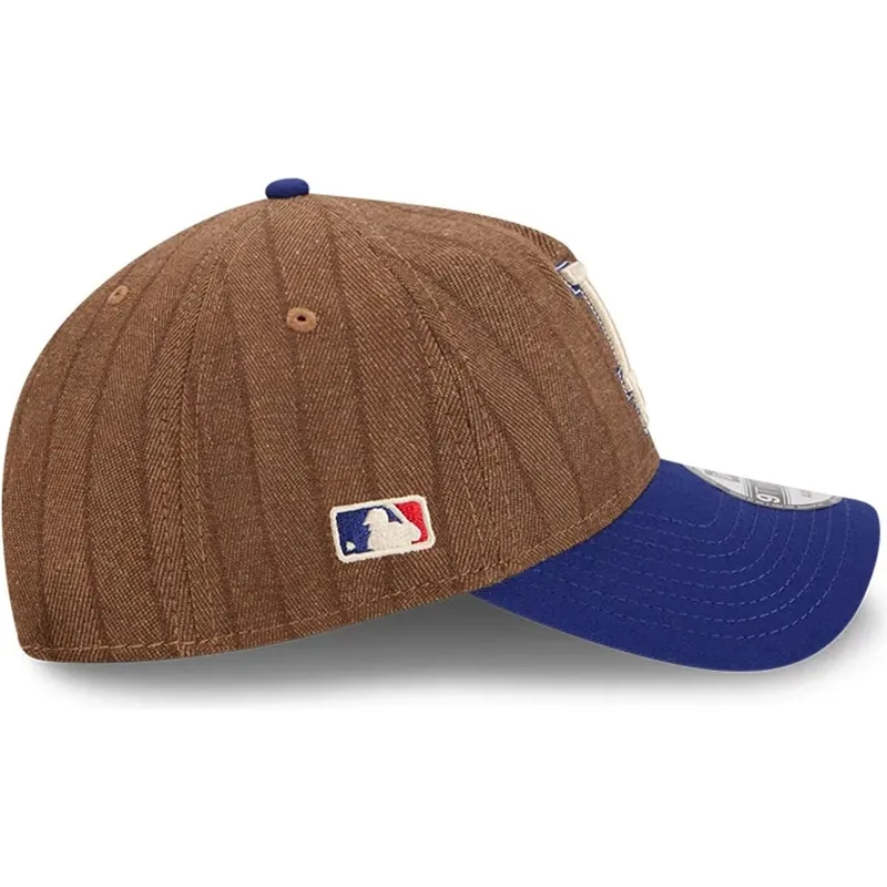 brun-och-bla-justerbar-kurvad-keps-9twenty-a-frame-wool-pinstripe-fran-los-angeles-dodgers-mlb-av-new-era