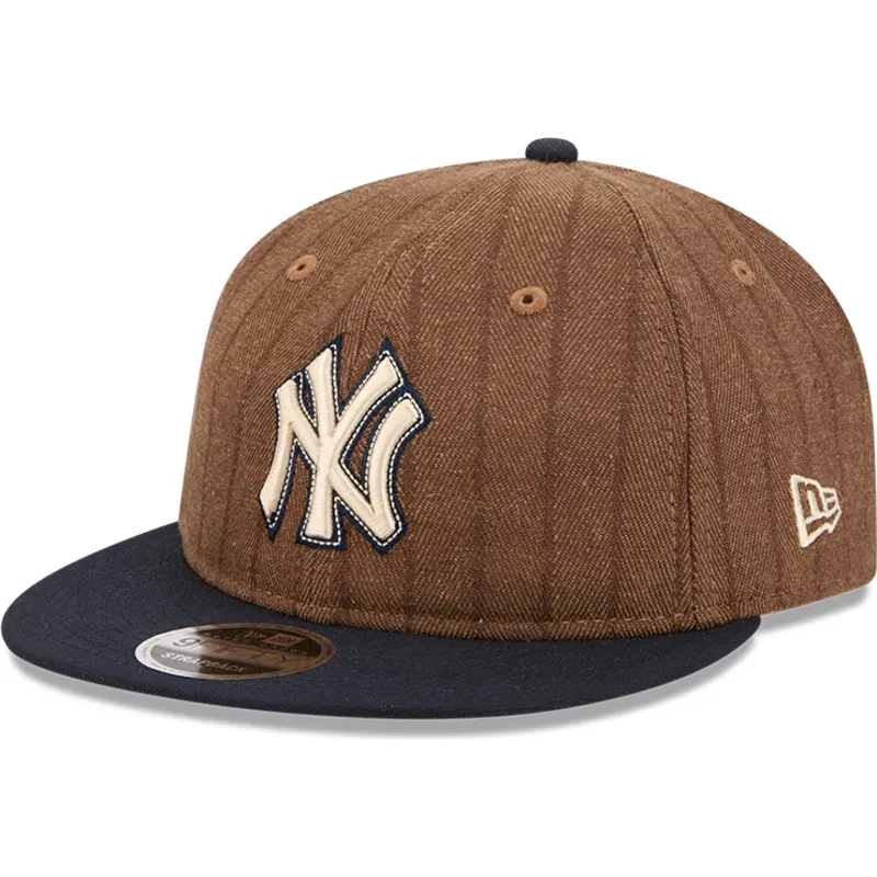 cappello-piatto-marrone-e-blu-navy-regolabile-9fifty-retro-crown-wool-pinstripe-dei-new-york-yankees-mlb-di-new-era