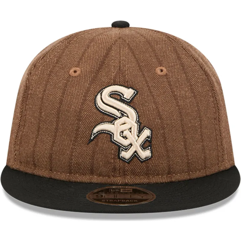 cappello-piatto-marrone-e-nero-regolabile-9fifty-retro-crown-wool-pinstripe-dei-chicago-white-sox-mlb-di-new-era