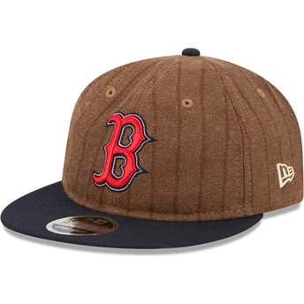 New Era Flat Brim 9FIFTY Retro Crown Wool Pinstripe Boston Red Sox MLB Brown and Navy Blue Adjustable Cap