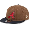 cappellino-piatto-marrone-e-blu-navy-regolabile-9fifty-retro-crown-wool-pinstripe-degli-atlanta-braves-mlb-di-new-era